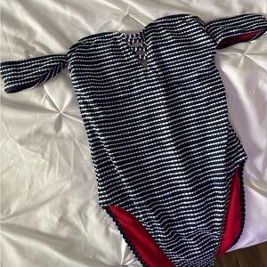 Hollister Striped Navy & White One-Piece Swimsuit with Red Lining
